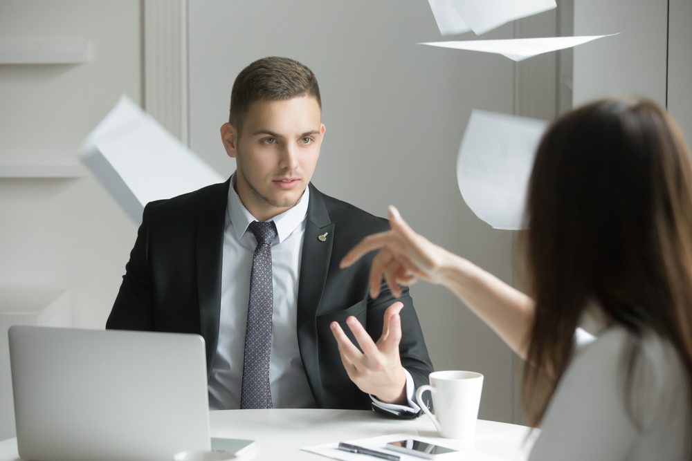 Two business people at a heated dispute or argument, the process of negotiation breaks down